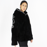 FI Colored black shaved nutria pieces with hood jacket