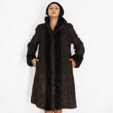 Astrakhan brown coat with brown mink trimming