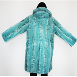 Turquoise shaved mink pieces coat with hood