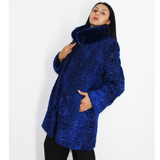 Astrakhan Colored blue electric ¾ coat with beaver collar