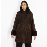 Astrakhan brown coat with brown mink collar