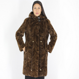 Demi-buff shaved mink pieces ¾ coat with hood