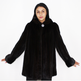 Black mink jacket with hood