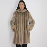 Silver grey mink ¾ coat with hood