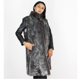 Grey Astrakhan long vest with grey mink trimming