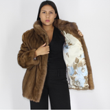 Dark pastel mink jacket with hood