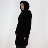 Black shaved mink pieces coat with hood