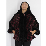 Shaved Black Bordeaux colored mink in pieces with hood and black mink in pieces trimming 