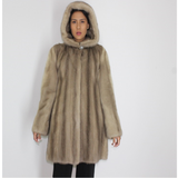 Silver grey mink ¾ coat with hood