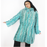 Turquoise shaved mink pieces coat with hood