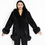 Broadtail Astrakhan black cape-jacket with black fox trimming