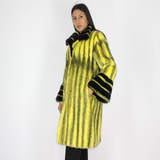 Black-cross yellow colored mink coat with black mink trimming