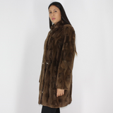 Demi-buff shaved mink pieces ¾ coat with hood