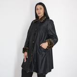 Black wild silk and Ocelot Double-face coat