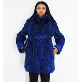 Astrakhan Colored blue electric ¾ coat with beaver collar