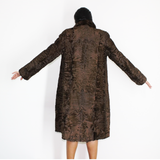 Astrakhan brown coat with brown mink trimming