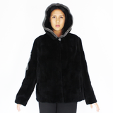 FI Colored black shaved nutria pieces with hood jacket