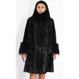 Broadtail Astrakhan black coat with black fox trimming