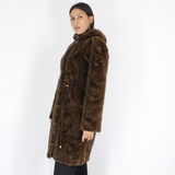 Demi-buff shaved mink pieces ¾ coat with hood