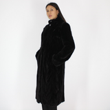 Black shaved mink pieces coat with hood