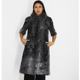 Astrakhan grey vest with silver grey mink collar