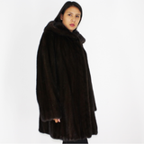 Demi-buff mink ¾ coat with hood