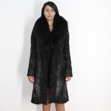 Astrakhan anthracite coat with fox collar