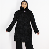 Astrakhan black coat with black mink collar