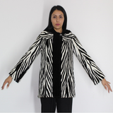 MI Black and white shaved mink pieces jacket with hood