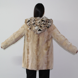 Sand Shaved mink jacket with lynx hood (pat)