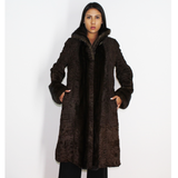 Astrakhan brown coat with brown mink trimming