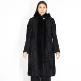 Astrakhan black coat with mink trimming