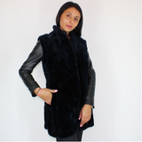 OMIKRON Blue-black shaved mink pieces vest