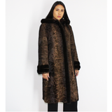 Astrakhan brown coat with hood and brown mink trimming