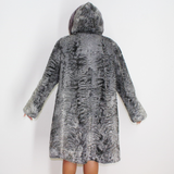 Astrakhan grey coat with silver grey mink trimming