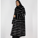 Black with stripes of white shaved mink coat