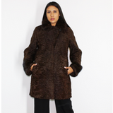 Astrakhan brown coat with brown mink collar