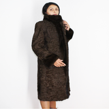 Astrakhan brown coat with brown mink trimming