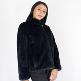 Blue-black colored mink jacket