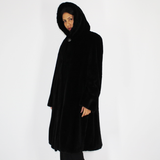 Black shaved mink coat with hood