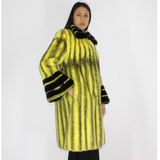 Black-cross yellow colored mink coat with black mink trimming