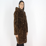 Demi-buff shaved mink pieces ¾ coat with hood