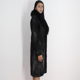 Astrakhan anthracite coat with fox collar