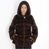 Demi-buff mink jacket with hood