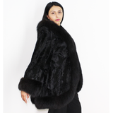 Broadtail Astrakhan black cape-jacket with black fox trimming