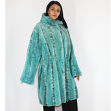 Turquoise shaved mink pieces coat with hood