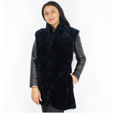 OMIKRON Blue-black shaved mink pieces vest