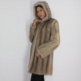 Silver grey mink ¾ coat with hood