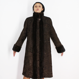 Astrakhan brown coat with brown mink trimming