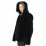 FI Colored black shaved nutria pieces with hood jacket